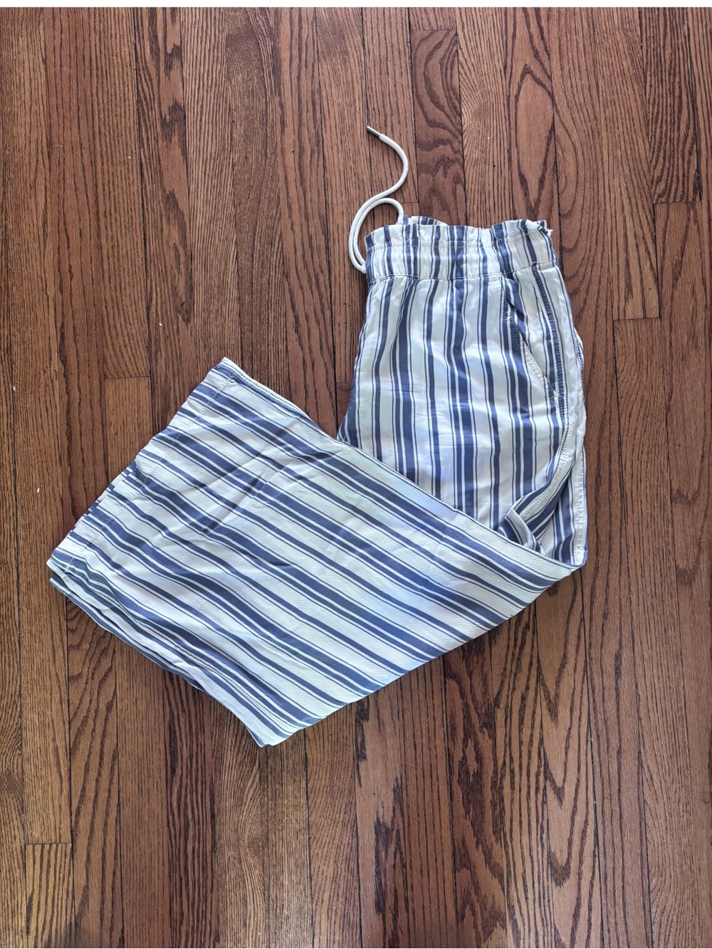 LOFT Blue and White Striped Wide Legged Cropped Pant